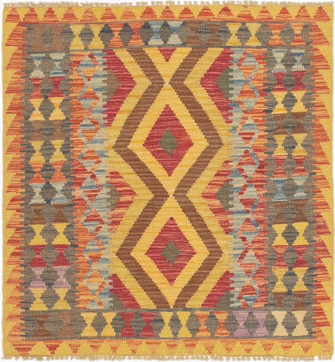3' 2 x 3' 5  Hand Woven Kilim Maymana Wool Square Rug