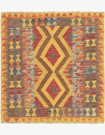 3' 2 x 3' 5 Hand Woven Kilim Maymana Wool Square Rug