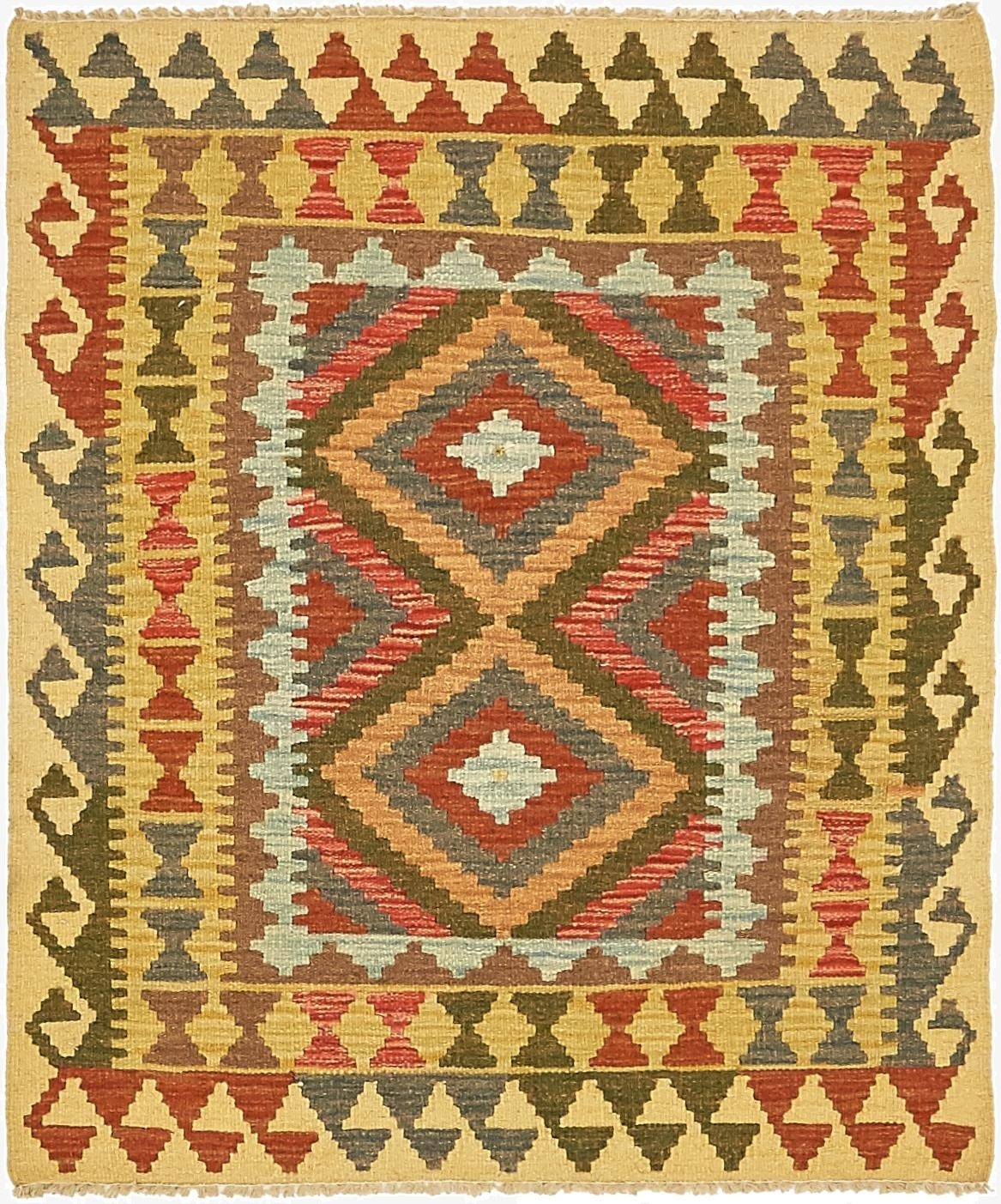 3' 2 x 3' 9  Hand Woven Kilim Maymana Wool Square Rug