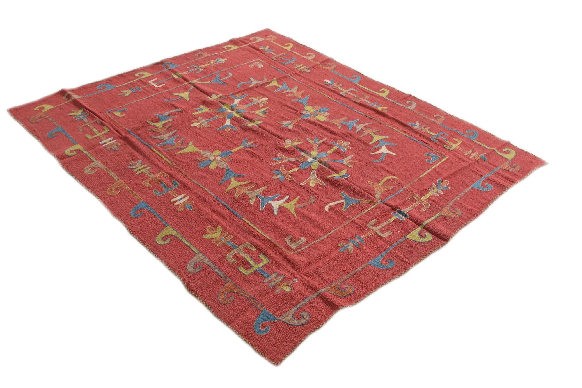 5' 6 x 6' 10 Hand Woven Kilim Suzani Wool Square Rug