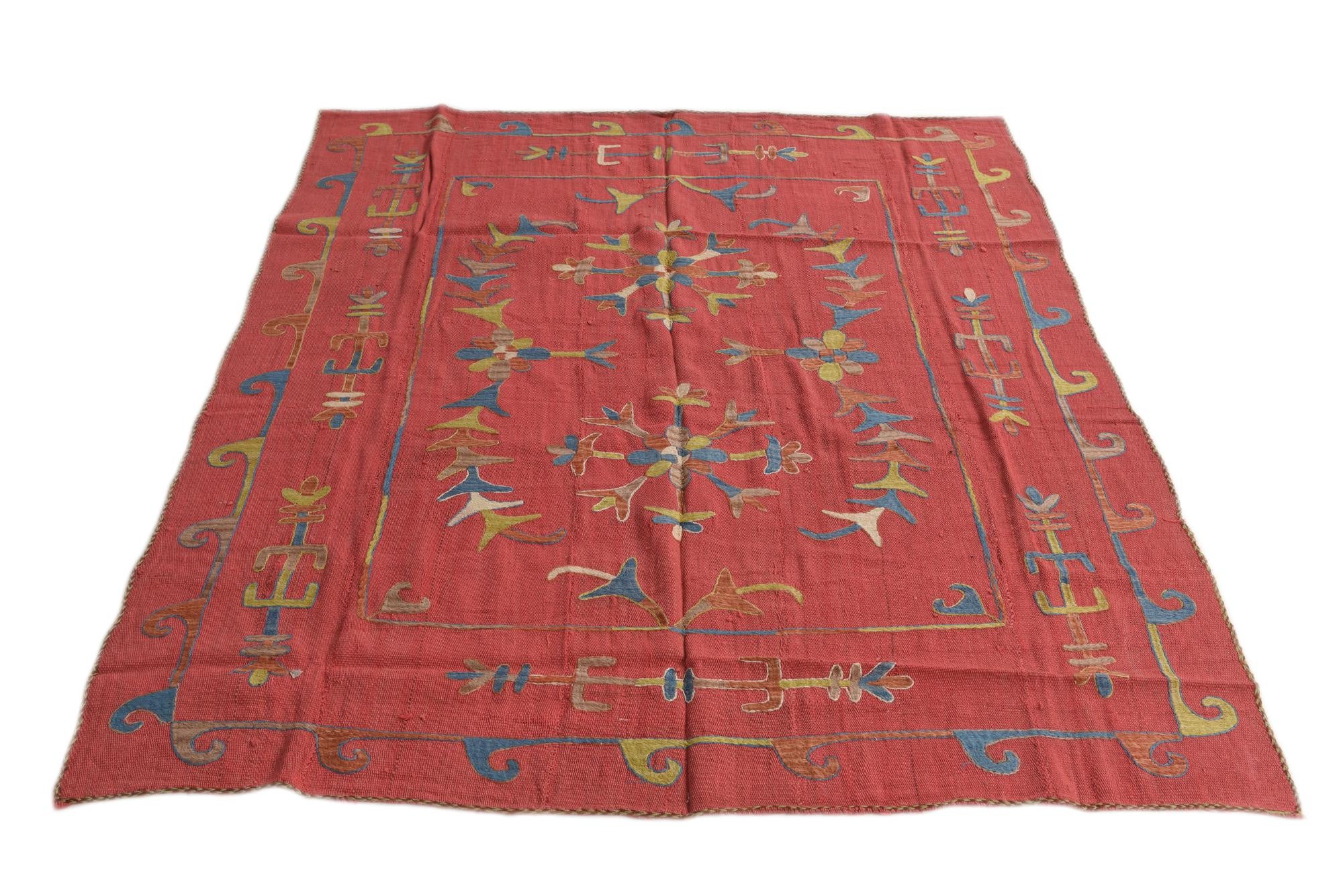5' 6 x 6' 10 Hand Woven Kilim Suzani Wool Square Rug