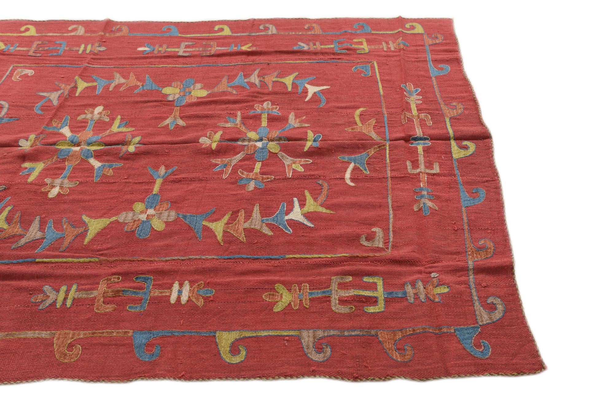 5' 6 x 6' 10 Hand Woven Kilim Suzani Wool Square Rug