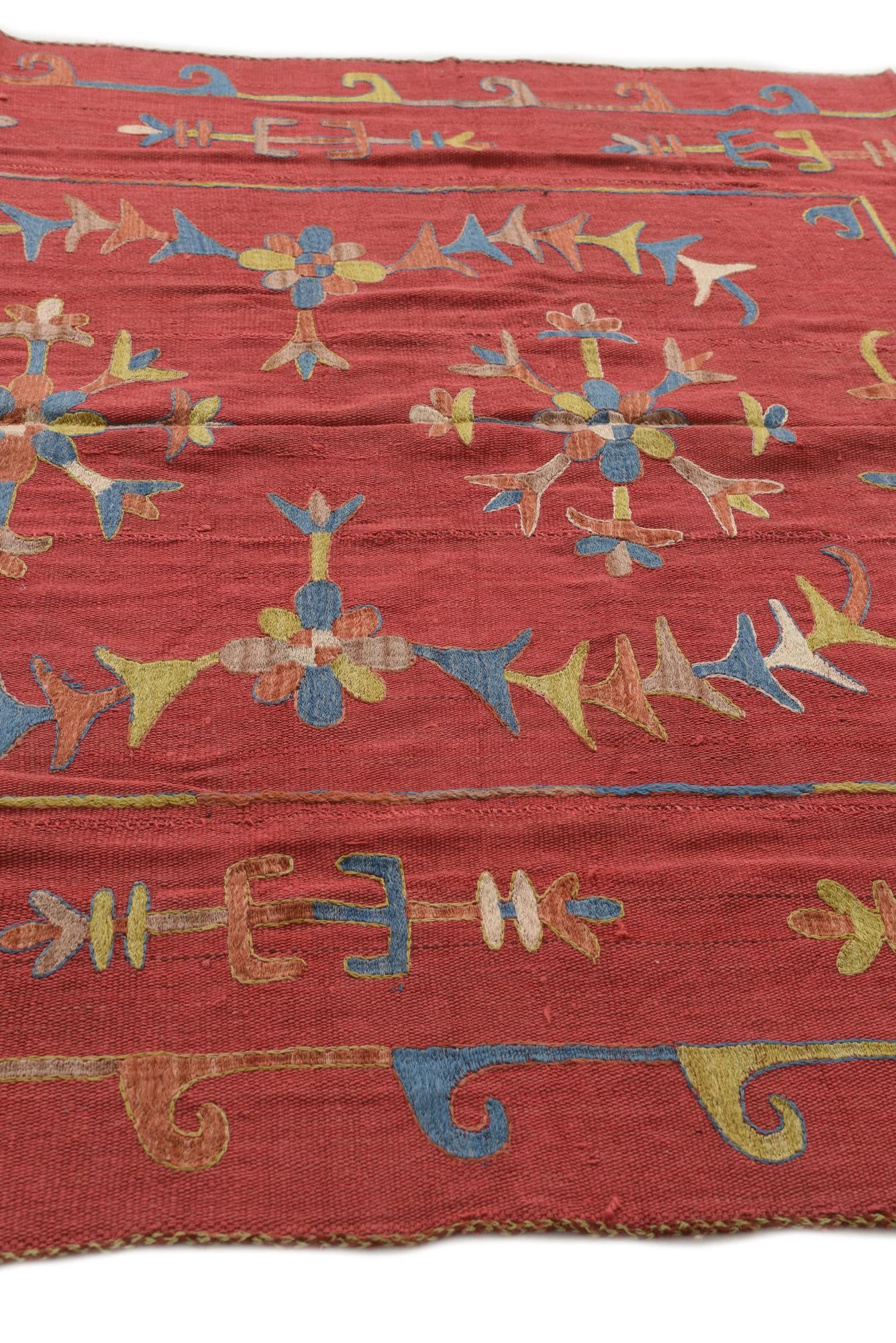 5' 6 x 6' 10 Hand Woven Kilim Suzani Wool Square Rug
