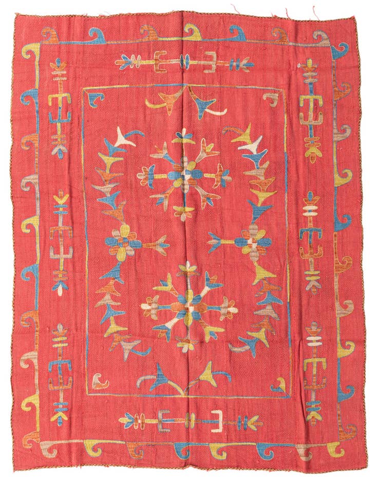 Detail image of 5' 6 x 6' 10 Hand Woven Kilim Suzani Wool Square Rug