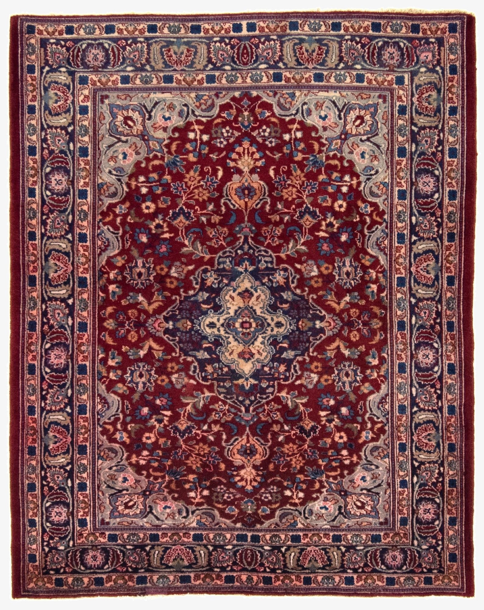 4' 2 x 5' 3  Hand Knotted Mashad Persian Wool Square Rug