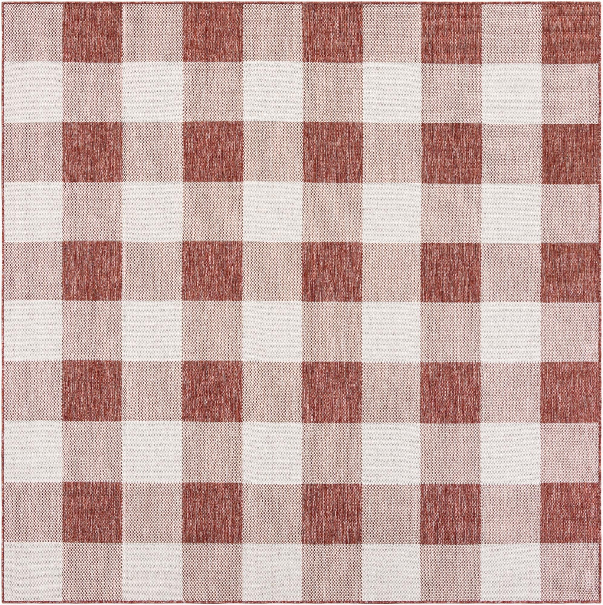 7' 10 x 7' 10  Washable Checkered Indoor / Outdoor Square Rug