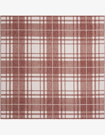 Red Easy-Clean Checkered Indoor / Outdoor Square Rug