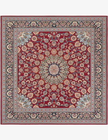 Red Easy-Clean Traditional Indoor / Outdoor Square Rug
