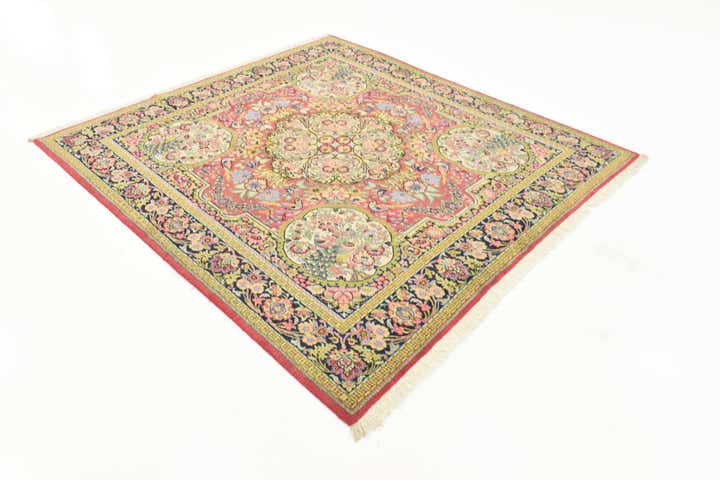 6' 5 x 7' Hand Knotted Qom Persian Square Rug