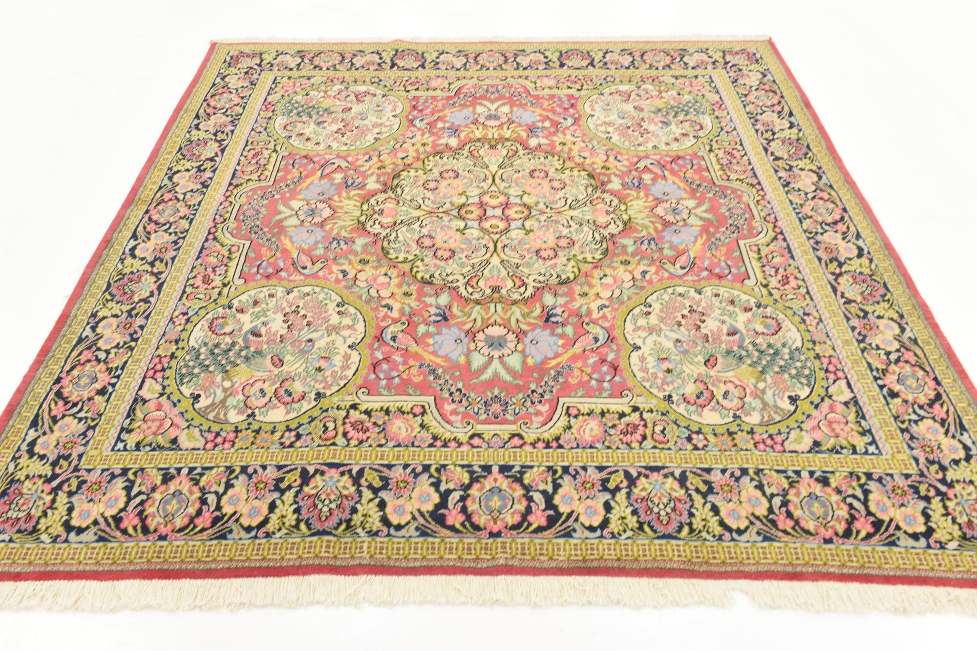 6' 5 x 7' Hand Knotted Qom Persian Square Rug