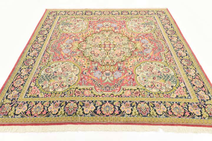 6' 5 x 7' Hand Knotted Qom Persian Square Rug