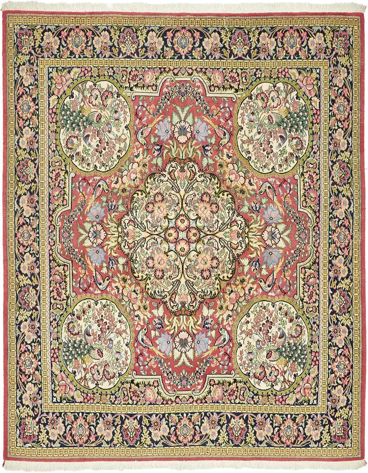 Detail image of 6' 5 x 7' Hand Knotted Qom Persian Square Rug
