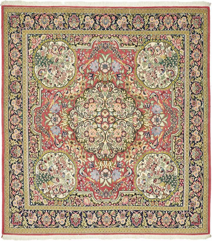 6' 5 x 7' Hand Knotted Qom Persian Square Rug