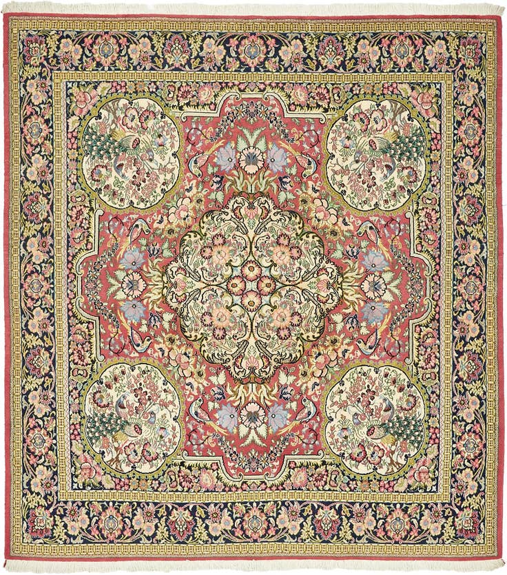 Detail image of 6' 5 x 7' Hand Knotted Qom Persian Square Rug