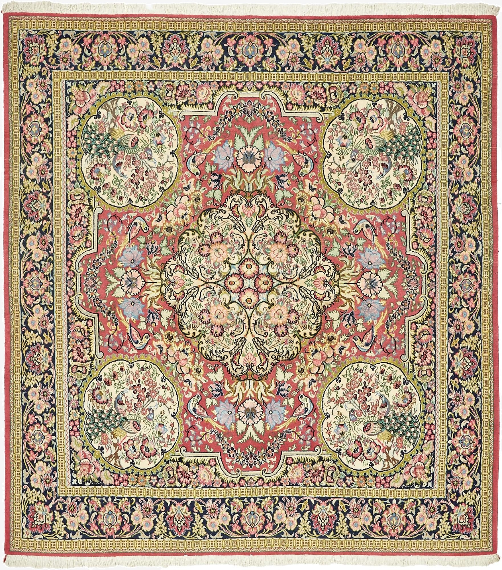6' 5 x 7'  Hand Knotted Qom Persian Square Rug