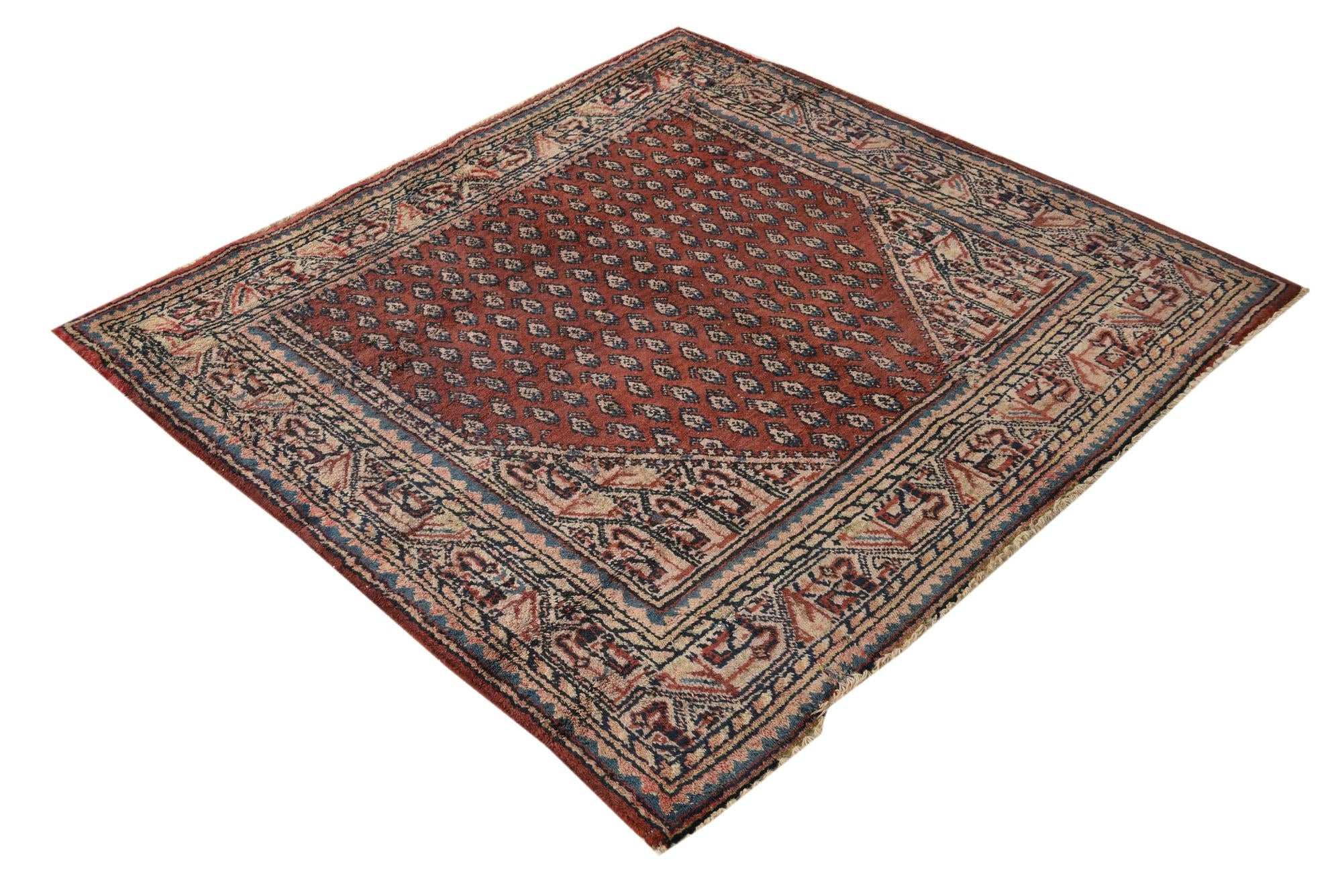 4' 3 x 4' 6 Hand Knotted Ultra Vintage Persian Wool Square Rug