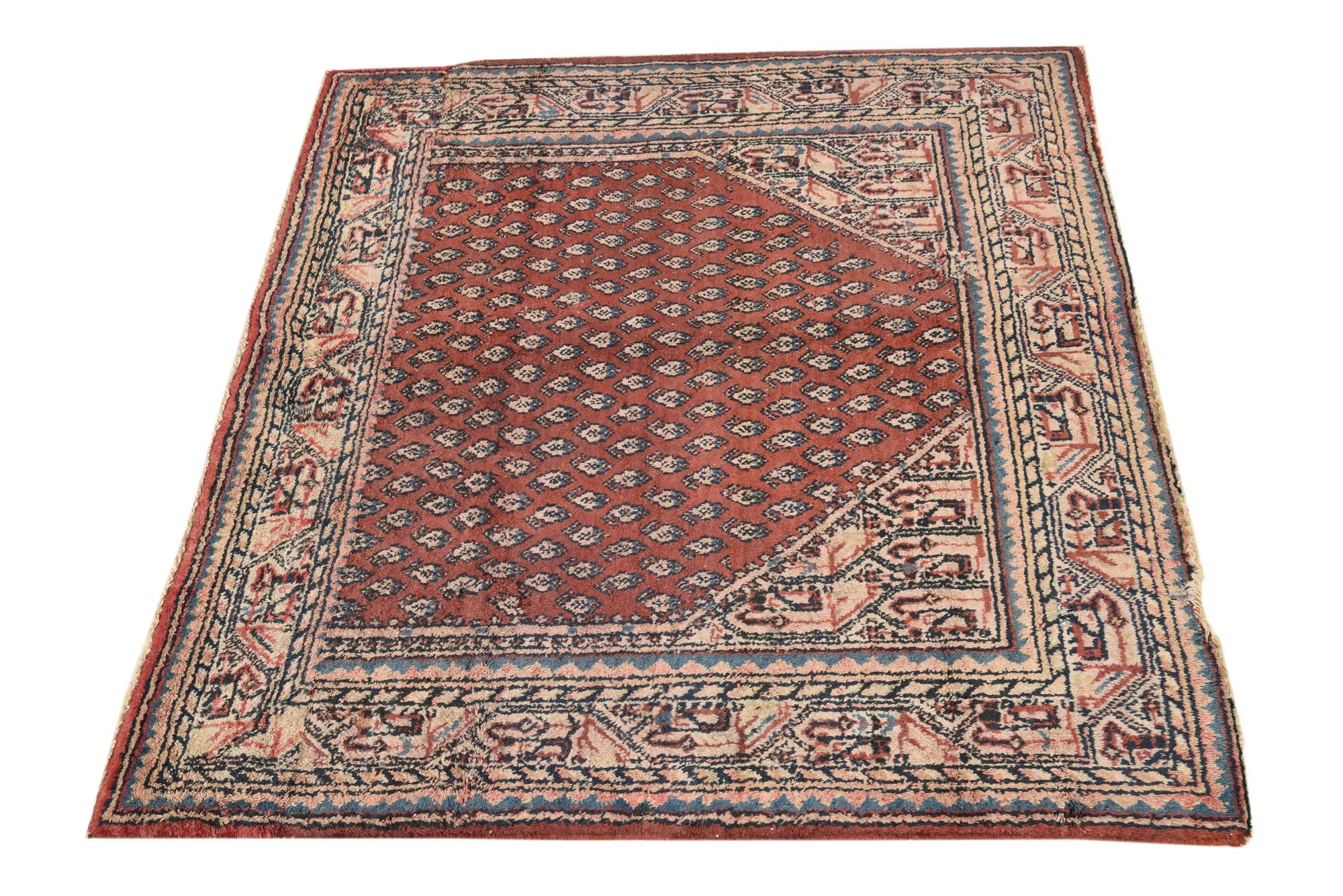 4' 3 x 4' 6 Hand Knotted Ultra Vintage Persian Wool Square Rug