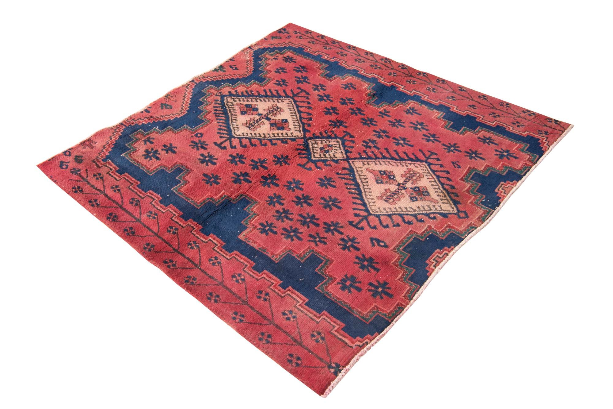 4' 1 x 4' 1 Hand Knotted Ultra Vintage Persian Wool Square Rug
