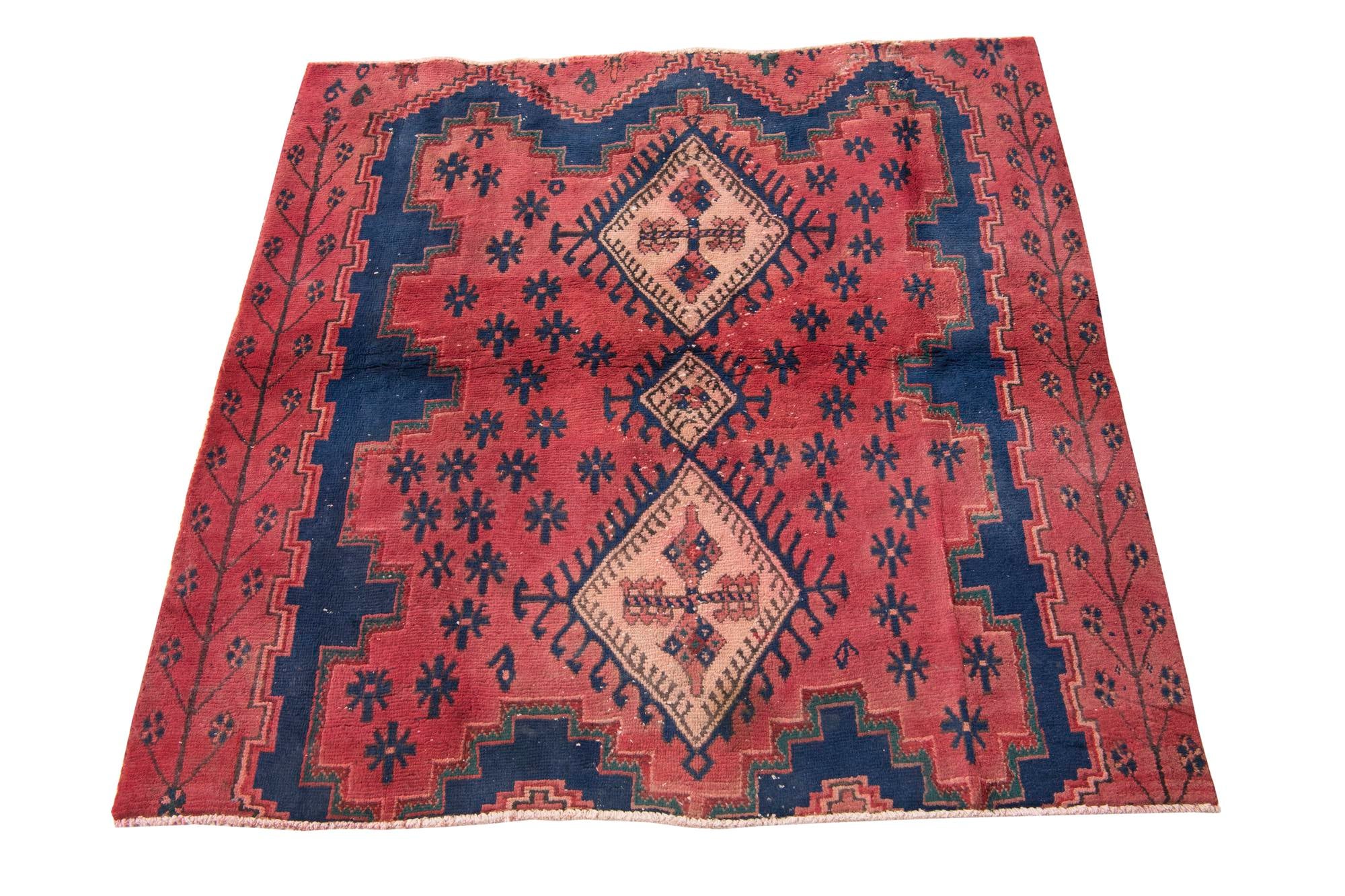 4' 1 x 4' 1 Hand Knotted Ultra Vintage Persian Wool Square Rug