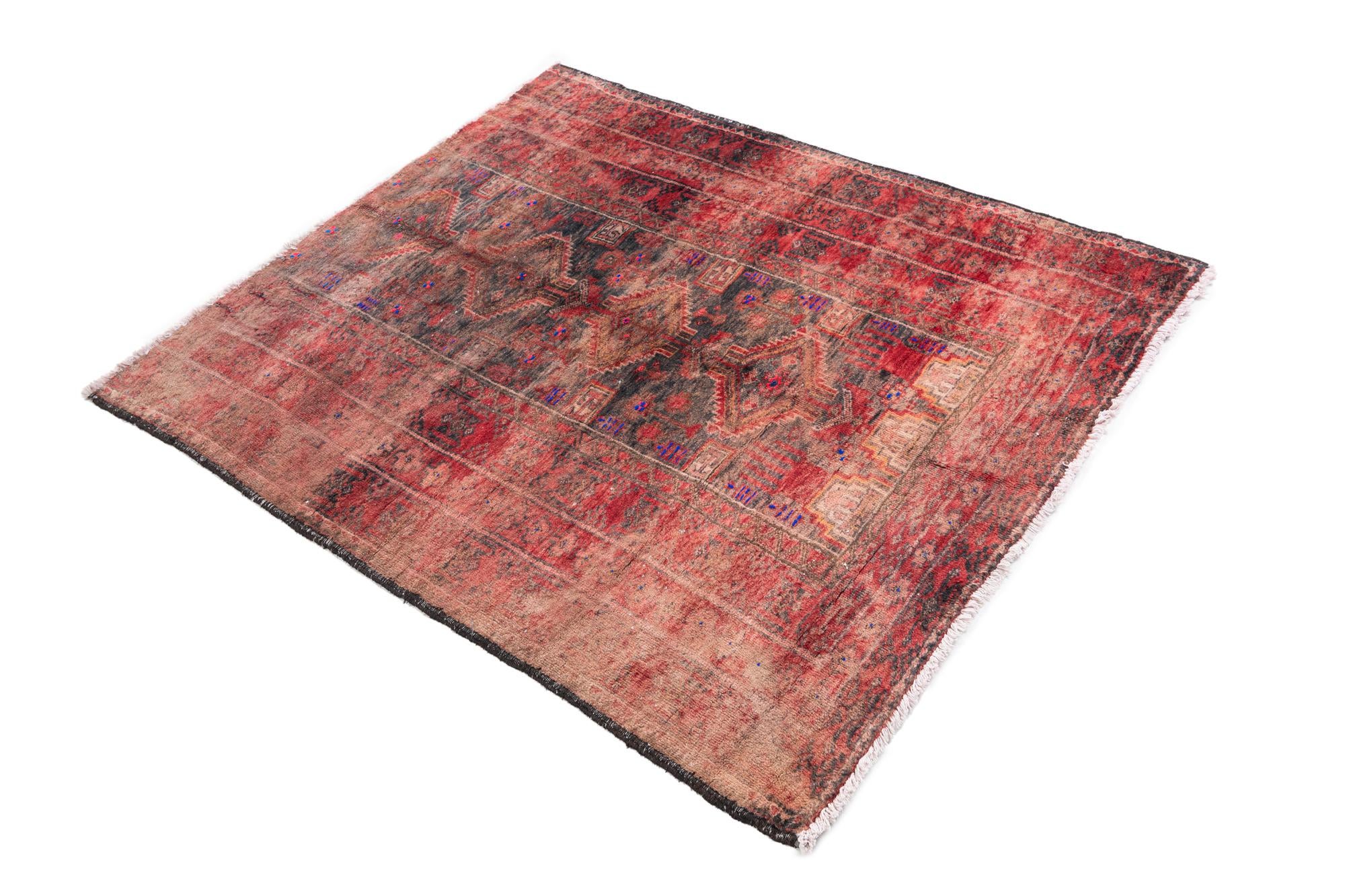 3' 7 x 4' 3 Hand Knotted Ultra Vintage Persian Wool Square Rug