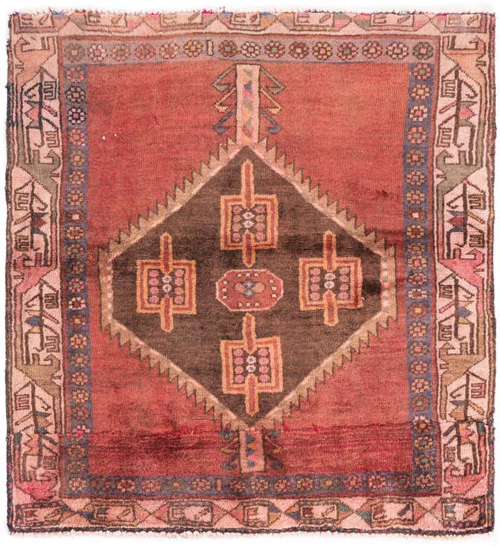 3' 5 x 3' 8 Hand Knotted Ultra Vintage Persian Wool Square Rug