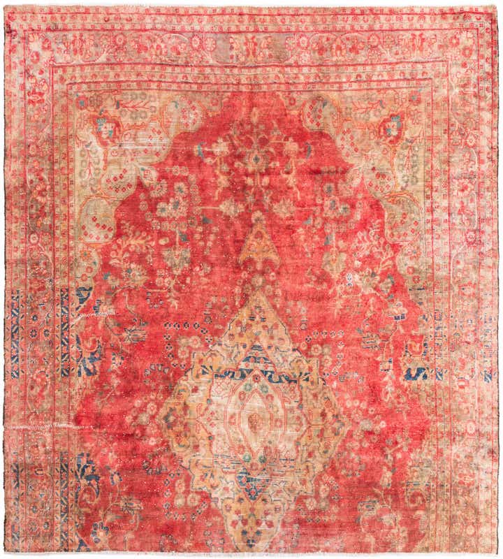 7' 1 x 7' 7 Hand Knotted Ultra Vintage Persian Wool Square Rug