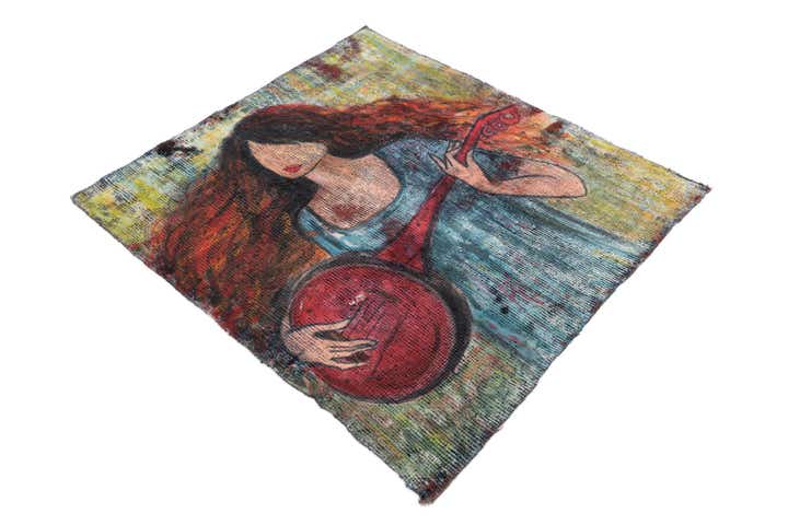 3' 4 x 3' 8 Hand Knotted Ultra Vintage Persian Wool Square Rug