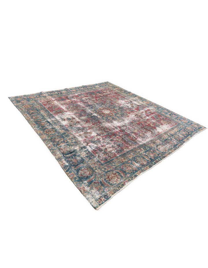 9' 5 x 9' 9 Hand Knotted Ultra Vintage Persian Wool Square Rug