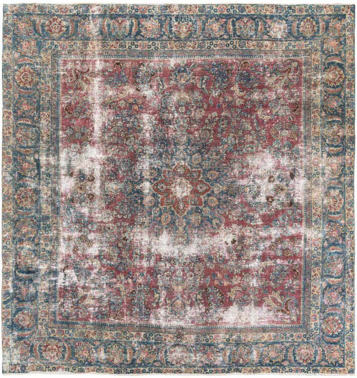 9' 5 x 9' 9 Hand Knotted Ultra Vintage Persian Wool Square Rug