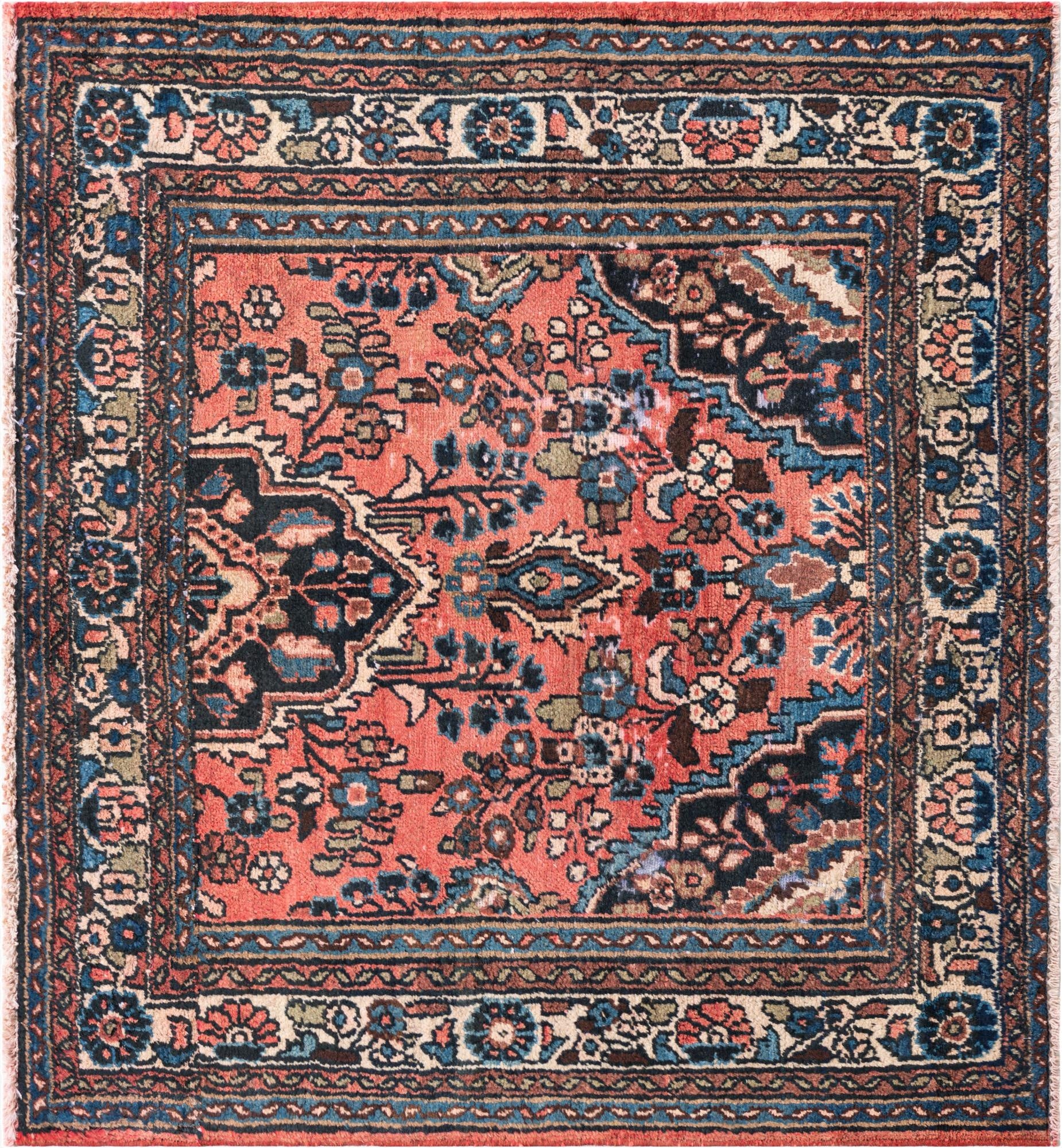 4' x 4' 4  Hand Knotted Ultra Vintage Persian Wool Square Rug