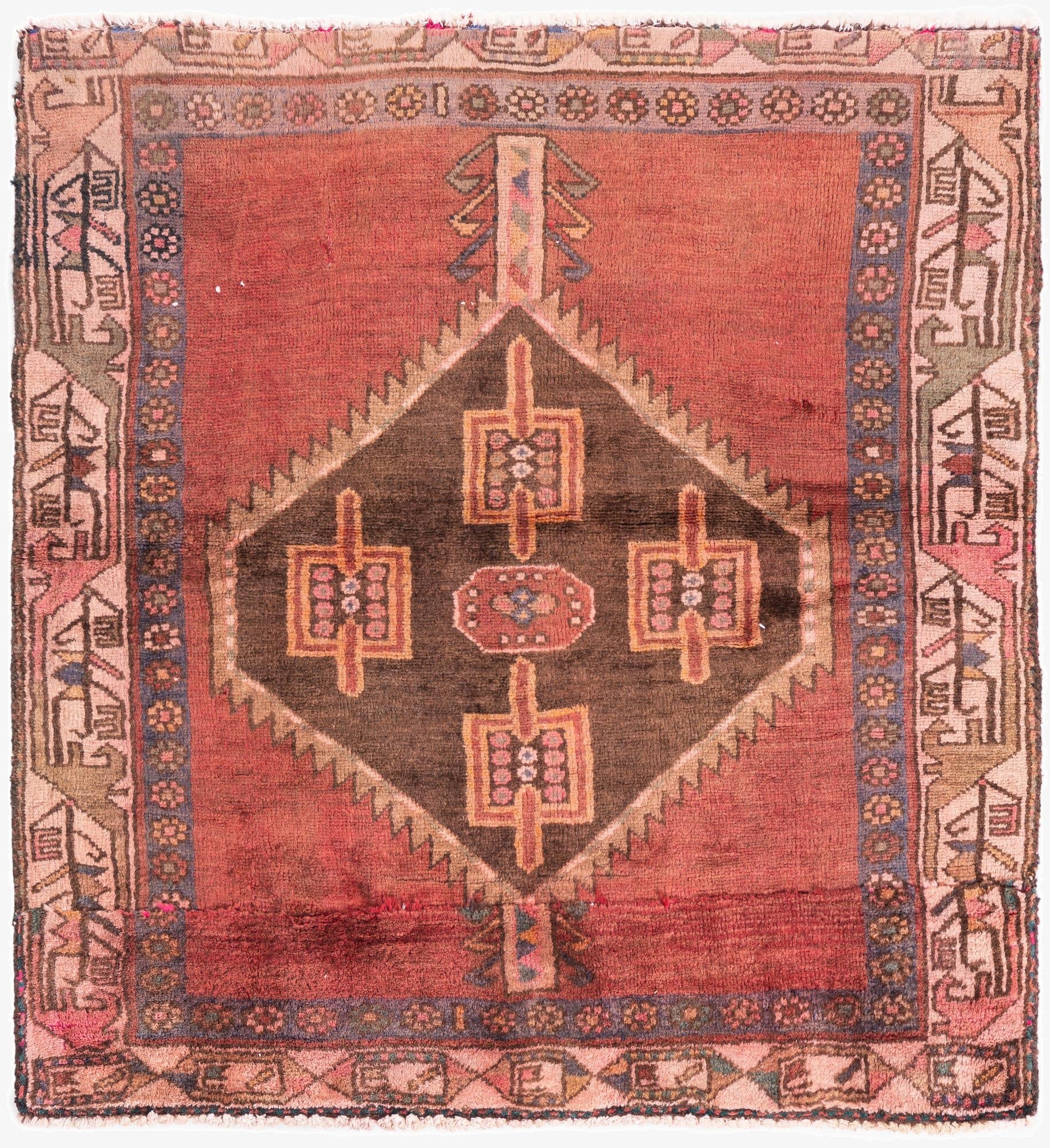 3' 5 x 3' 8  Hand Knotted Ultra Vintage Persian Wool Square Rug