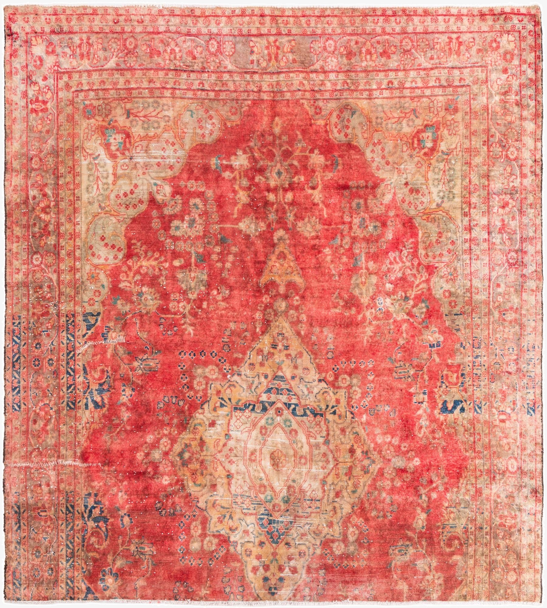 7' 1 x 7' 7  Hand Knotted Ultra Vintage Persian Wool Square Rug