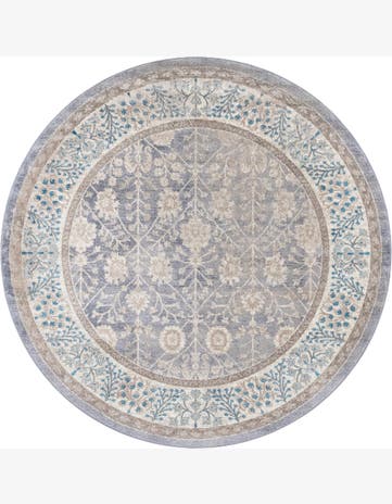 7' 3 x 7' 3 Redmond · Botanical border rug, gray and ivory