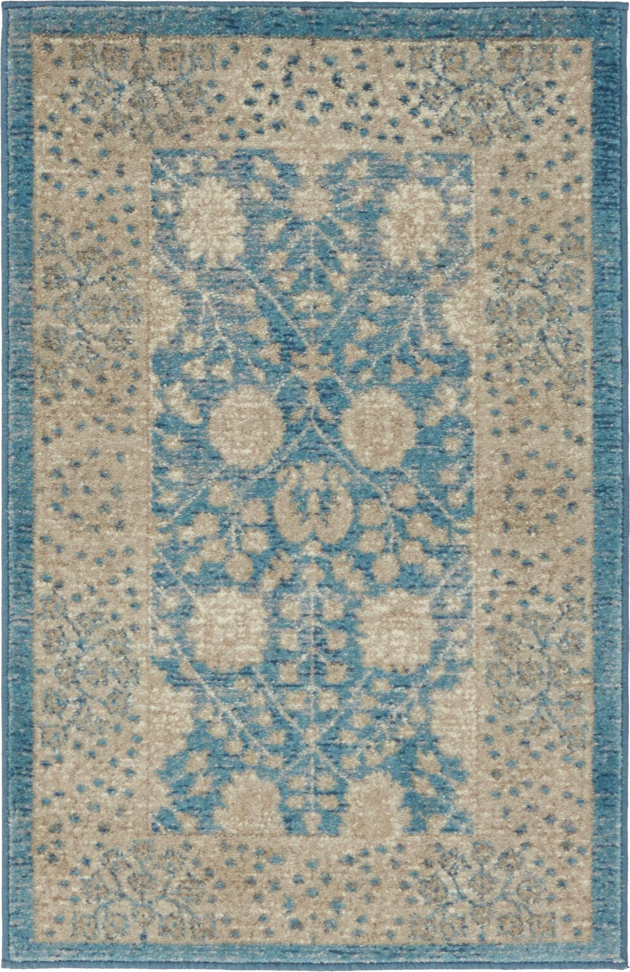 2' x 3' Redmond · Floral trellis rug, blue and beige