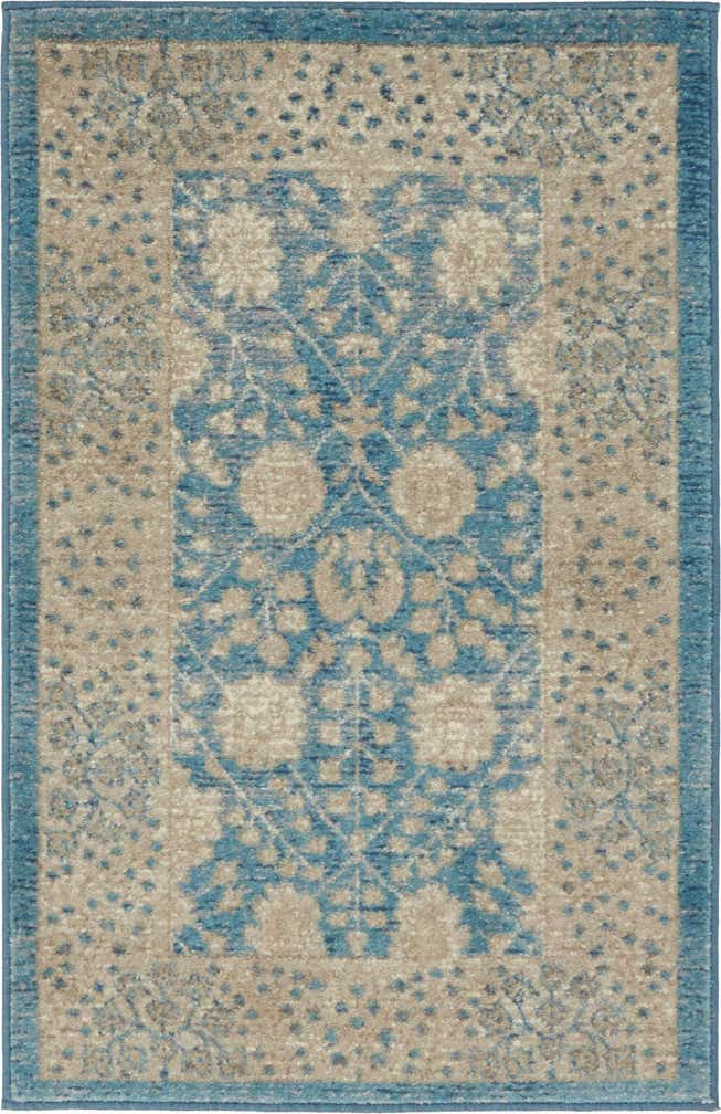 2' x 3' Redmond · Floral trellis rug, blue and beige