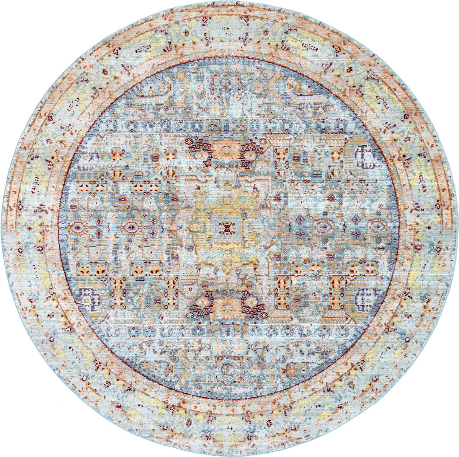 6' x 6' Reece · Distressed traditional rug, light blue and gold