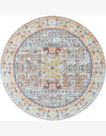 6' x 6' Reece · Distressed traditional rug, light blue and gold