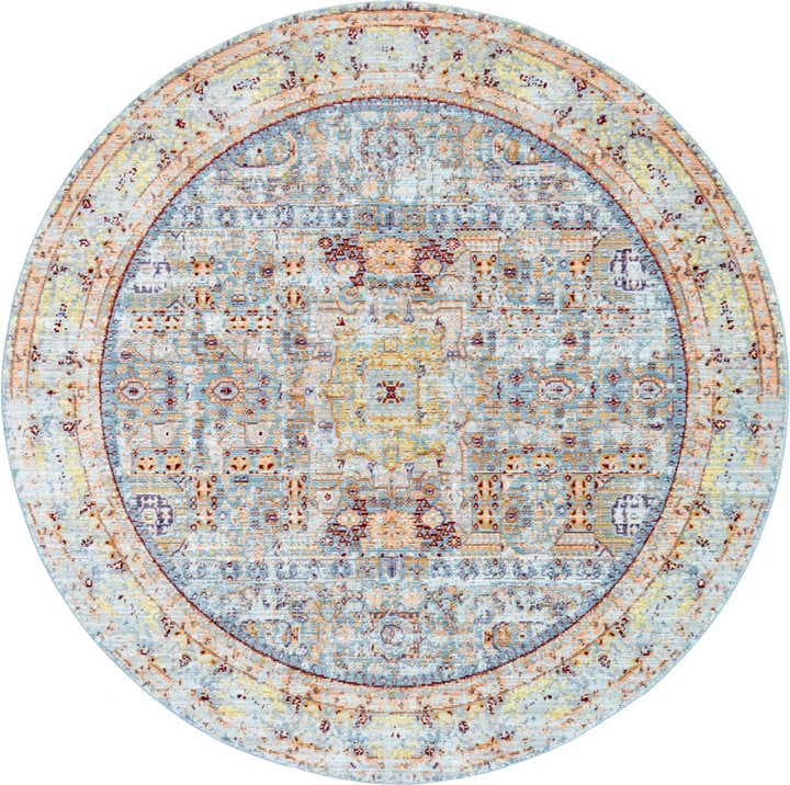 6' x 6' Reece · Distressed traditional rug, light blue and gold