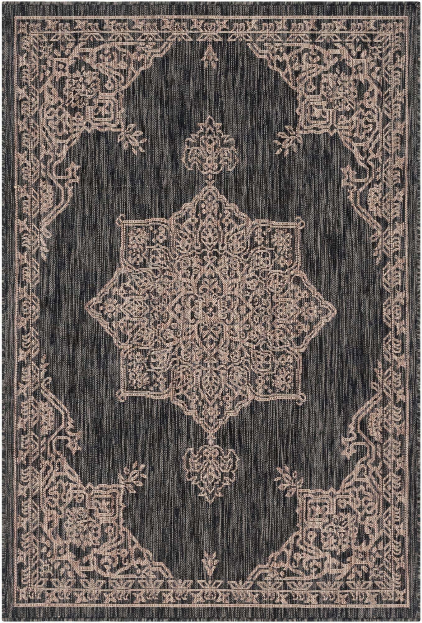 4' x 6' Rhys · Medallion Outdoor Rug, charcoal and natural