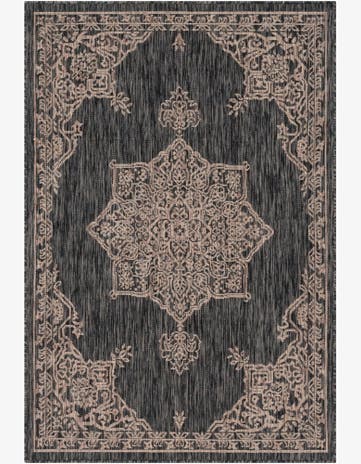 4' x 6' Rhys · Medallion Outdoor Rug, charcoal and natural