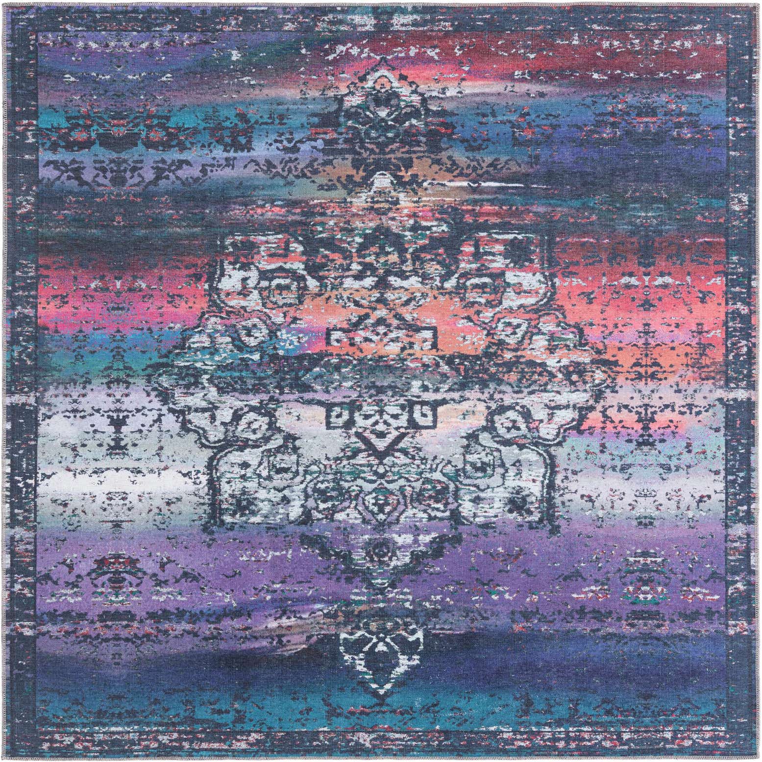 7' 3 x 7' 3 Rideout · Medallion Washable Rug, multi blue and violet