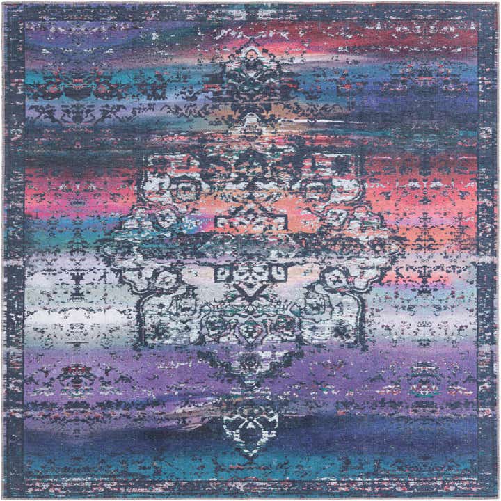 7' 3 x 7' 3 Rideout · Medallion Washable Rug, multi blue and violet