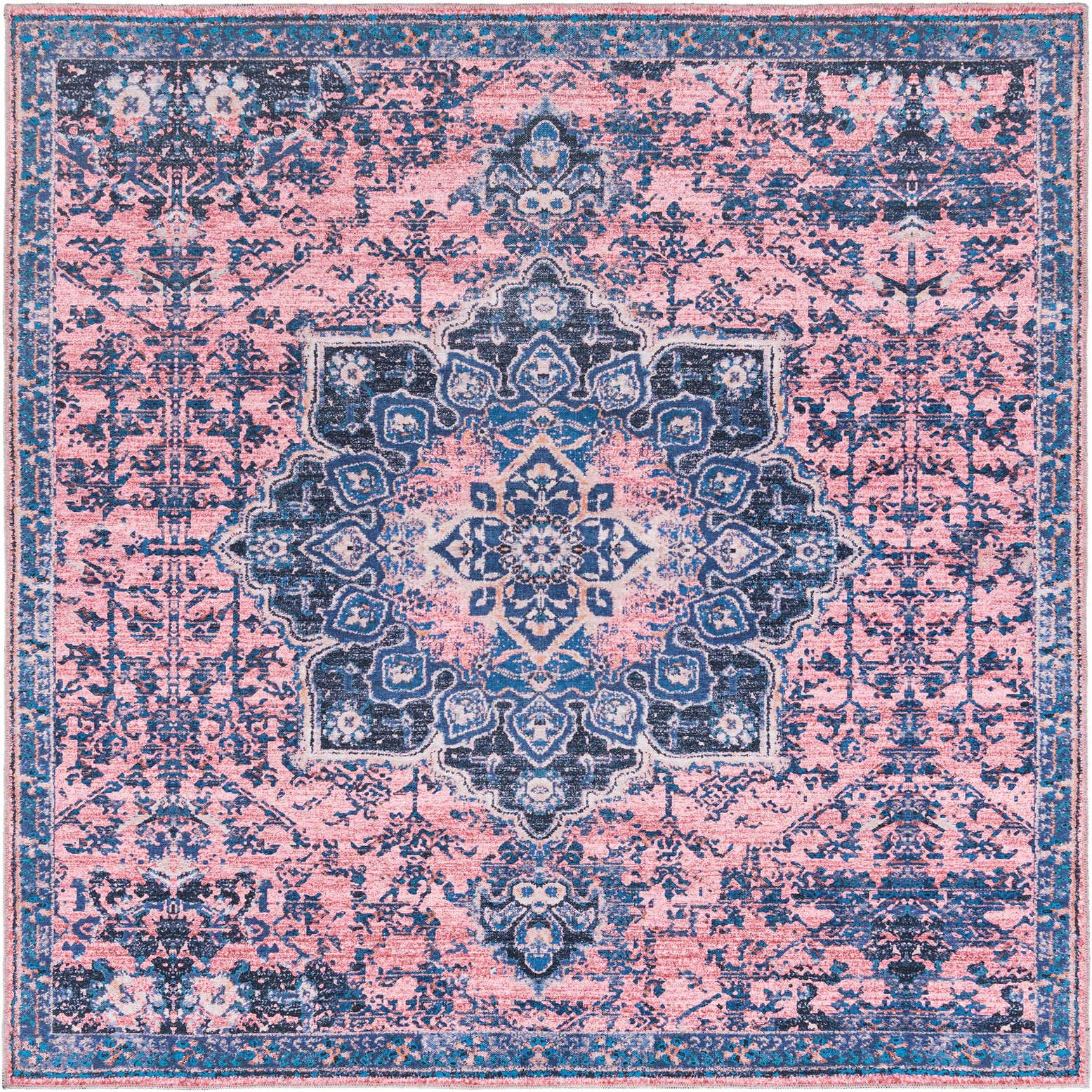 7' 3 x 7' 3 Rideout · Medallion Washable Rug, salmon and blue