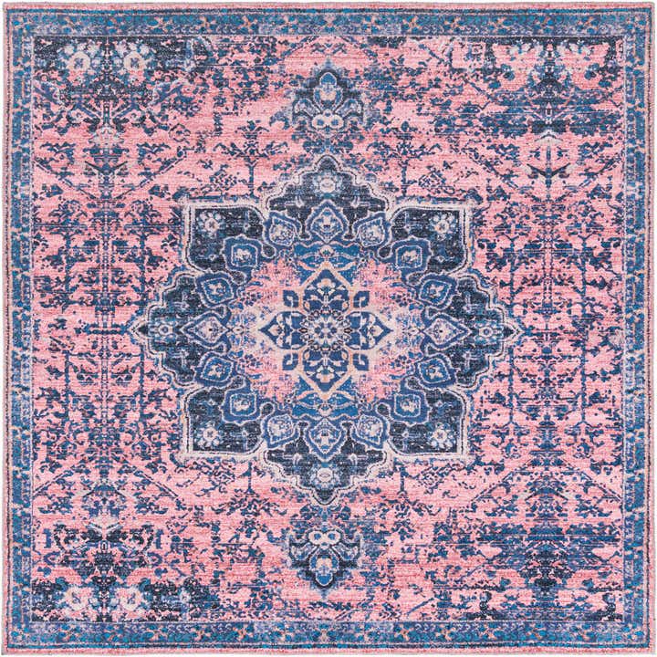 7' 3 x 7' 3 Rideout · Medallion Washable Rug, salmon and blue