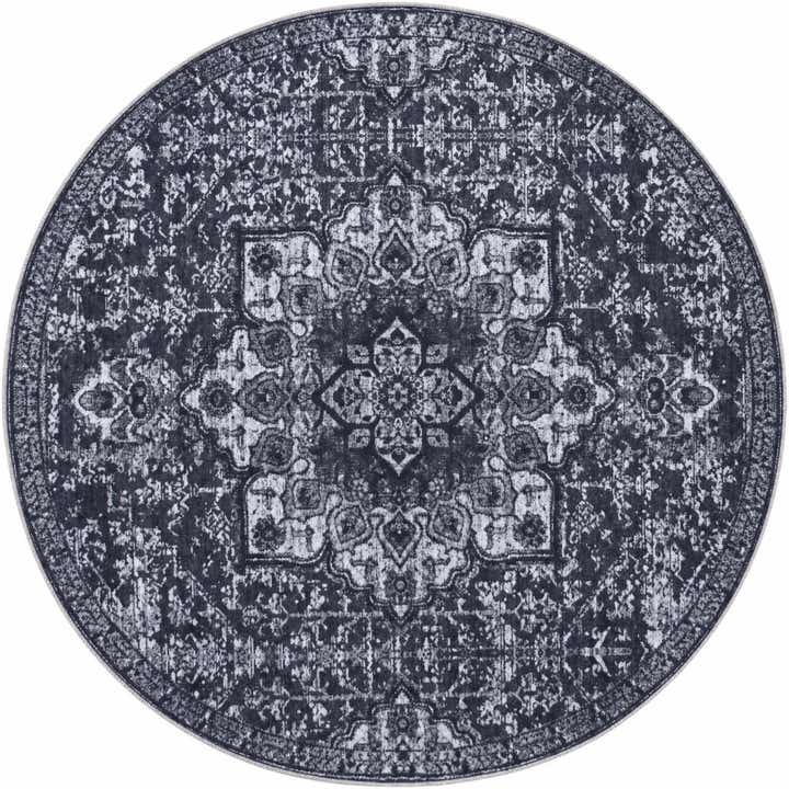 5' x 5' Rideout · Distressed medallion rug, charcoal and gray