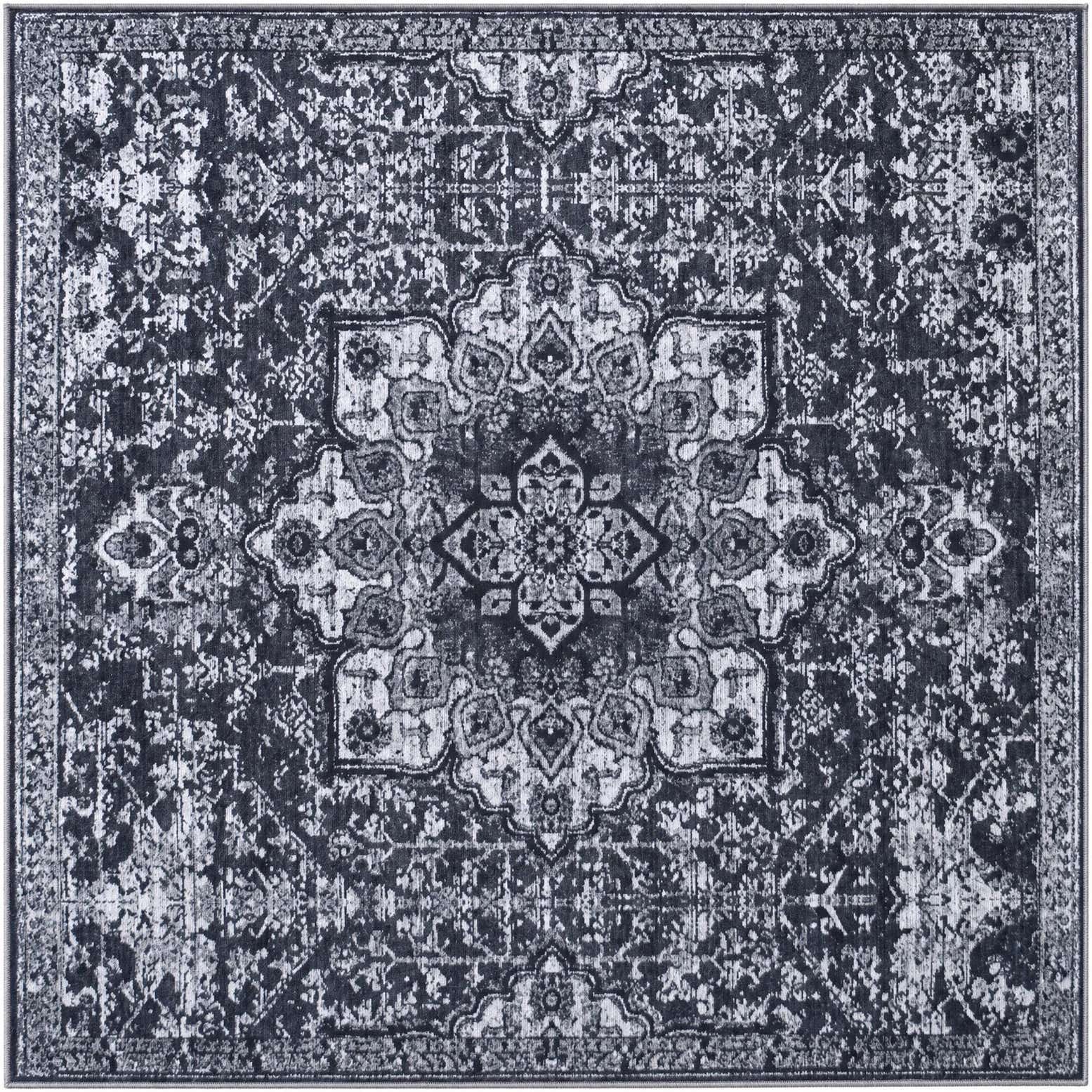 6' x 6' Rideout · Distressed medallion rug, charcoal and gray