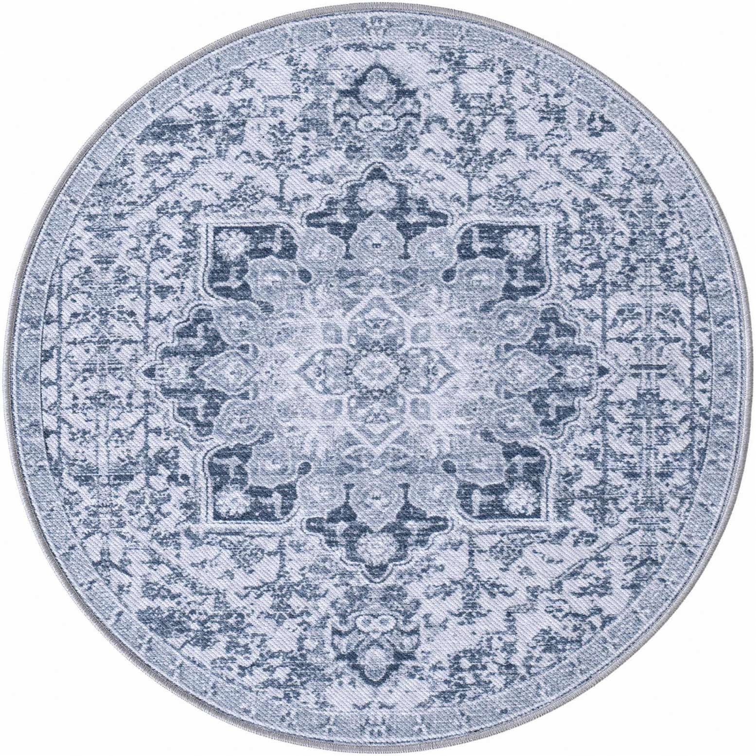 3' 3 x 3' 3 Rideout · Distressed medallion rug, gray and ivory