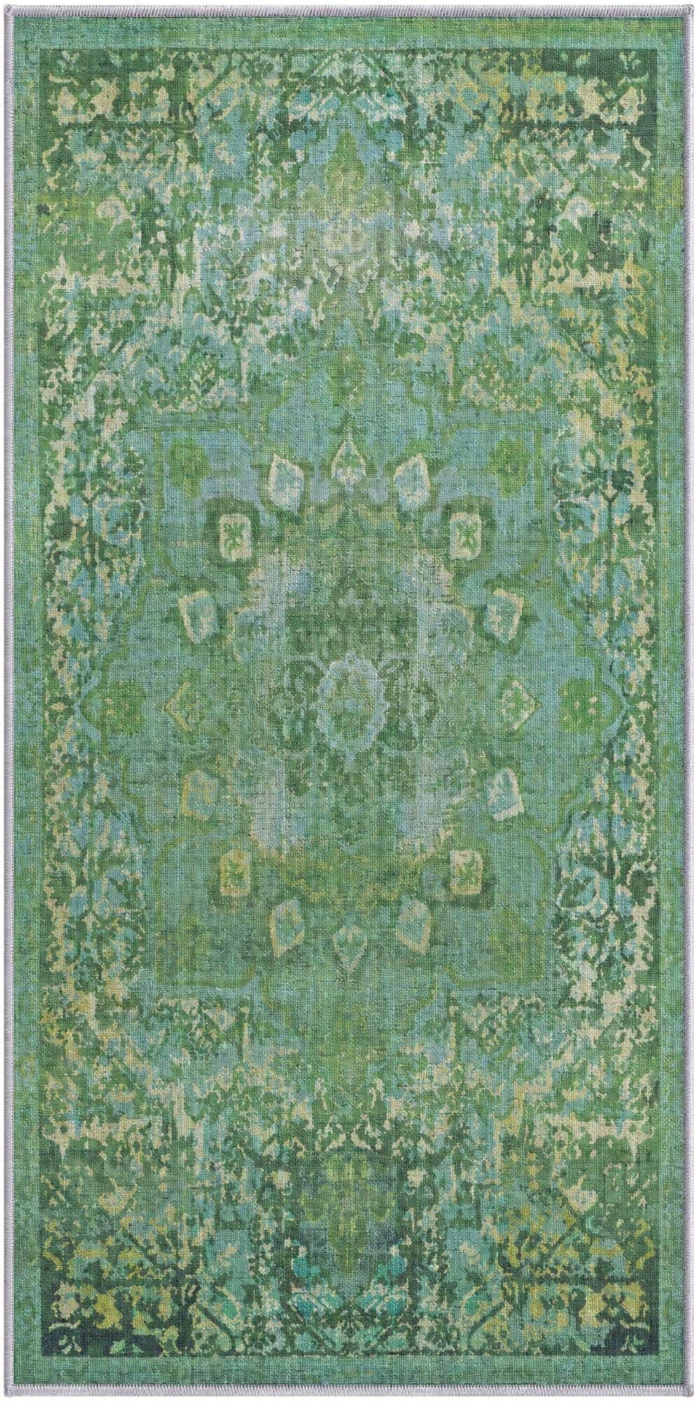 2' x 4' Rideout · Distressed medallion rug, turquoise and green