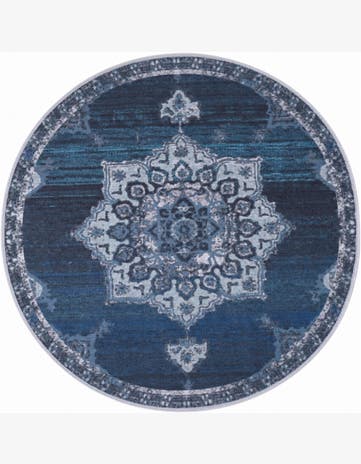 5' x 5' Rideout · Medallion rug, navy and light blue