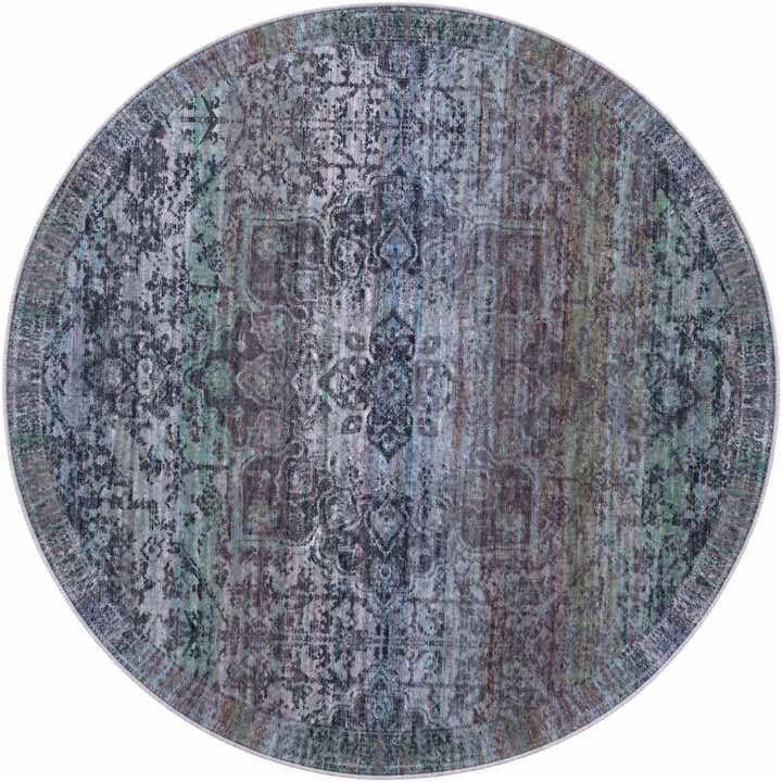 5' x 5' Rideout · Distressed medallion rug, blue and purple